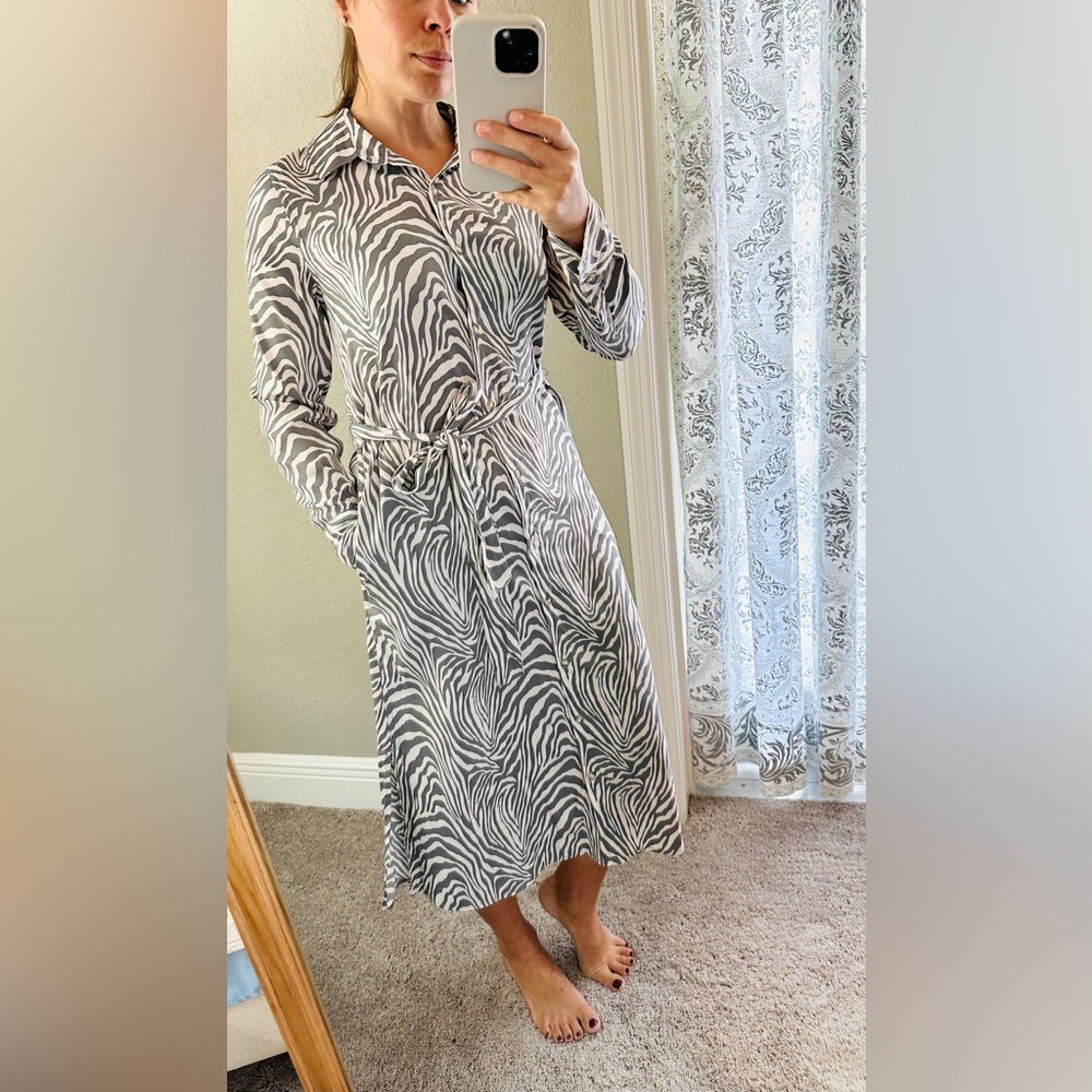 Banana Republic Women’s Summer Zebra Print Midi T Shirt Dress button up size XS - Picture 7 of 12